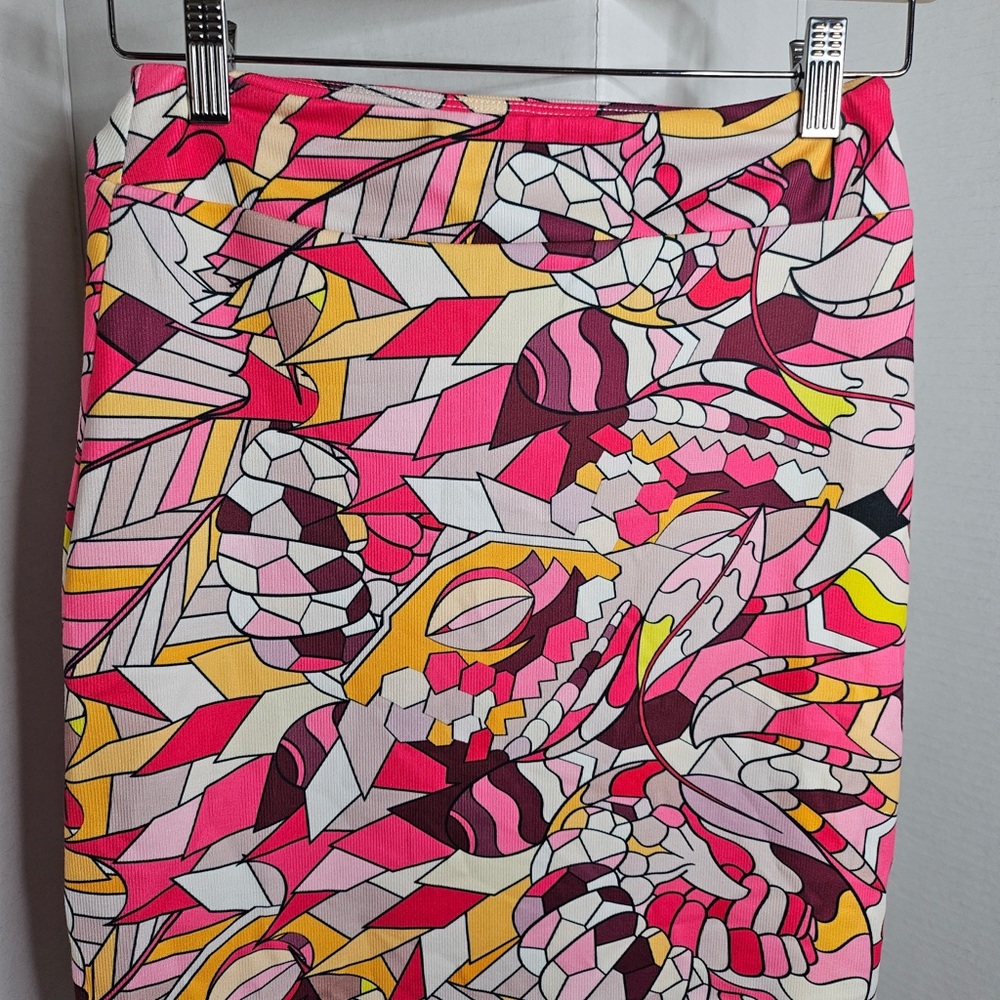 Pink and Yellow Mini Pencil Skirt for Casual Wear